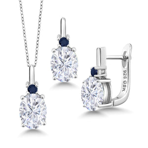 White Moissanite - April_Pendant Earrings Set in 925 Sterling Silver