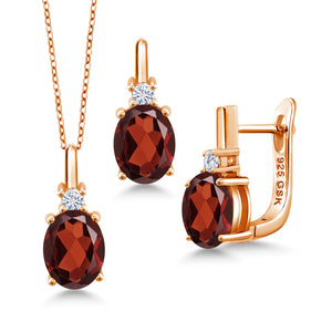 Garnet - January_Pendant Earrings Set in 925 Rose Gold Plated Silver
