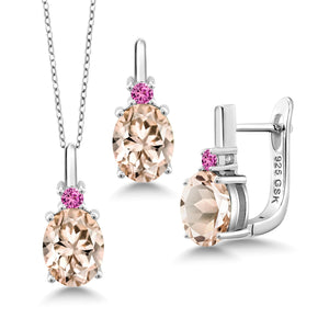 Morganite - October_Pendant Earrings Set in 925 Sterling Silver