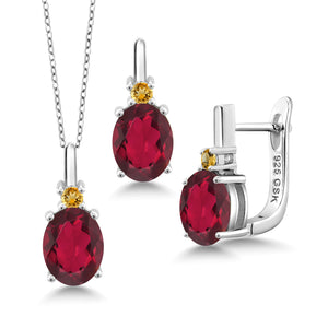 Ruby Red Mystic Quartz_Pendant Earrings Set in 925 Sterling Silver