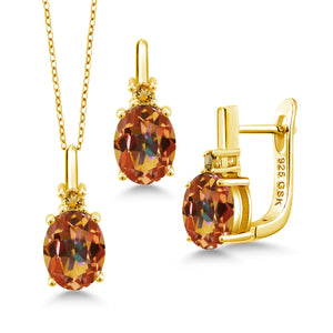 Mystic Topaz_Pendant Earrings Set in 925 Yellow Gold Plated Silver