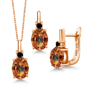 Mystic Topaz_Pendant Earrings Set in 925 Rose Gold Plated Silver