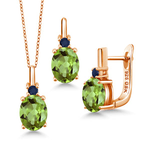 Peridot - August_Pendant Earrings Set in 925 Rose Gold Plated Silver