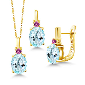 Topaz_Pendant Earrings Set in 925 Yellow Gold Plated Silver