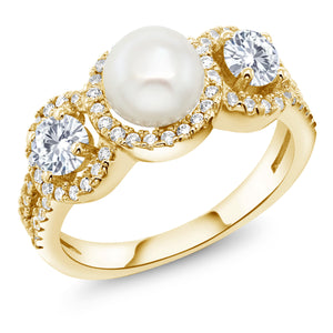 White Moissanite - April_7_Ring in 925 Yellow Gold Plated Silver