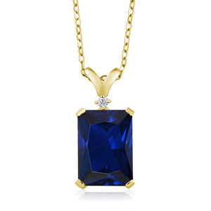 Blue Created Sapphire_Pendant in 925 Yellow Gold Plated Silver