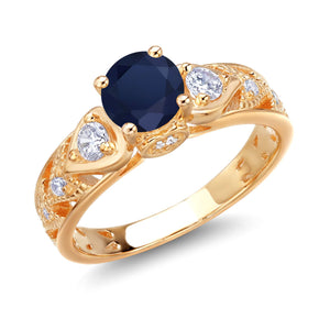 Blue and White_Ring in 925 Yellow Gold Plated Silver