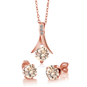 Pendant Earrings Set in 925 Rose Gold Plated Silver