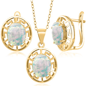 Opal - October_Pendant Earrings Set in 925 Yellow Gold Plated Silver