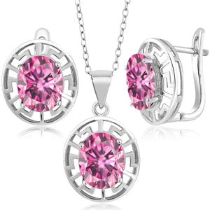 Pink Moissanite - April_Pendant Earrings Set in 925 Sterling Silver