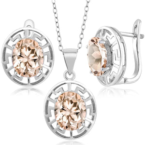Morganite - October_Pendant Earrings Set in 925 Sterling Silver