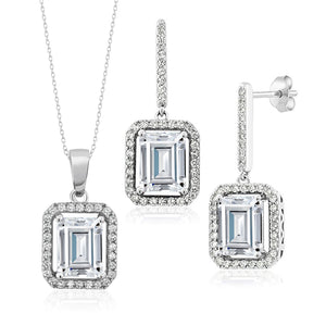 White Moissanite - April_Pendant Earrings Set in 925 Sterling Silver