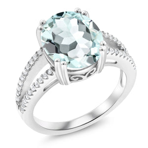 Created Aquamarine - March_5_Ring in 925 Sterling Silver
