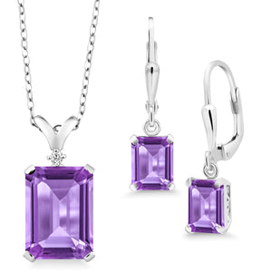 Amethyst - February_925 Sterling Silver_Pendant Earrings Set in 925 Sterling Silver