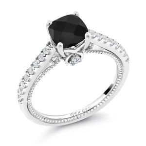 Onyx-Checkerboard - December_5_Ring in 925 Sterling Silver