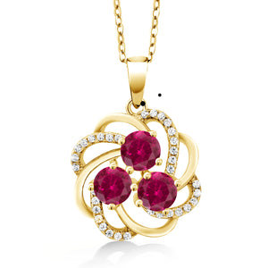 Created Ruby and Zirconia_Pendant in 925 Yellow Gold Plated Silver