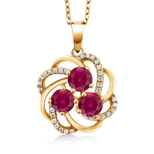 Created Ruby and Zirconia_Pendant in 925 Yellow Gold Plated Silver