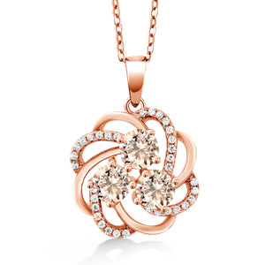 Morganite and Zirconia_Pendant in 925 Rose Gold Plated Silver
