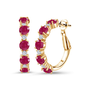 Ruby - July_Earrings in 925 Yellow Gold Plated Silver
