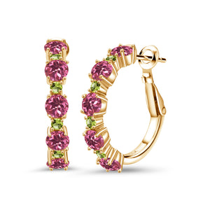 Pink Tourmaline - October_Earrings in 925 Yellow Gold Plated Silver