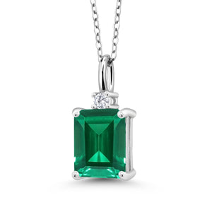 Nano Emerald and Lab Grown Diamond_Pendant in 925 Sterling Silver