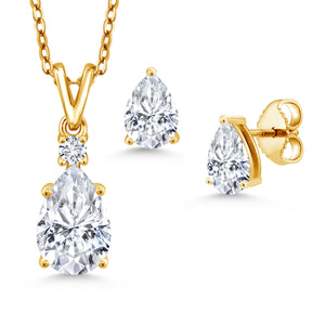 Pendant Earrings Set in 925 Yellow Gold Plated Silver
