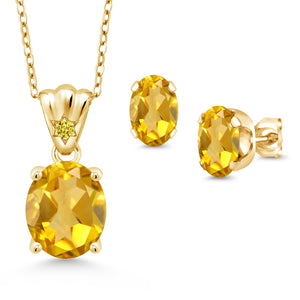 Pendant Earrings Set in 925 Yellow Gold Plated Silver