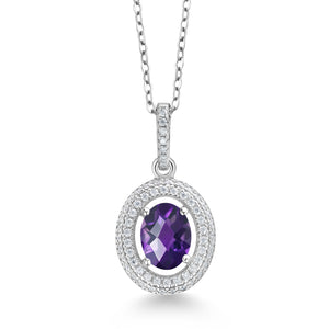 Amethyst-Checkerboard - February_Sterling Silver_Pendant in Sterling Silver