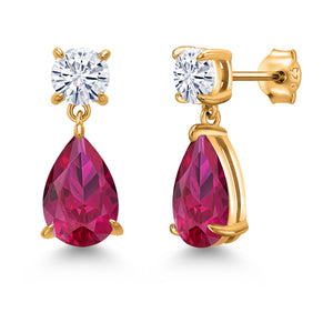 Created Ruby - July_Earrings in 925 Yellow Gold Plated Silver