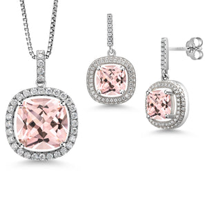 Nano Morganite - October_Sterling Silver_Pendant Earrings Set in Sterling Silver