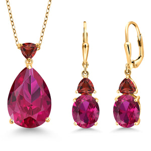 Pendant Earrings Set in 925 Yellow Gold Plated Silver