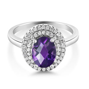 Amethyst-Checkerboard - February_7_Ring in 925 Sterling Silver