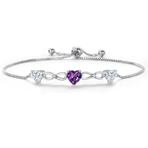 Amethyst and Moissanite_Bracelet in Rhodium Plated