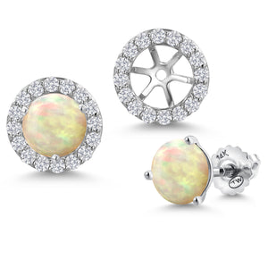 Ethiopian Opal-Cabochon - October_Earrings in 14K White Gold