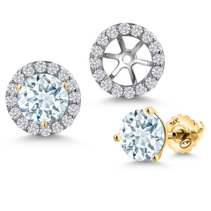 Aquamarine - March_Earrings in 14K Two Tone Gold