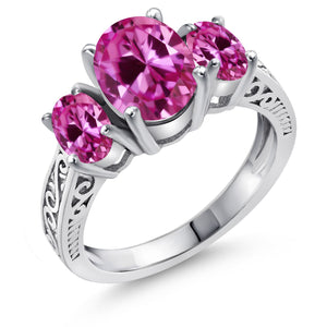 Pink Created Sapphire - September_Ring in 925 Sterling Silver