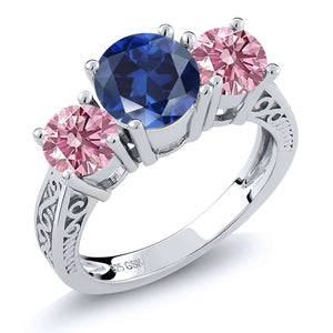 Created Sapphire and Lab Grown Diamond_6_Ring in 925 Sterling Silver