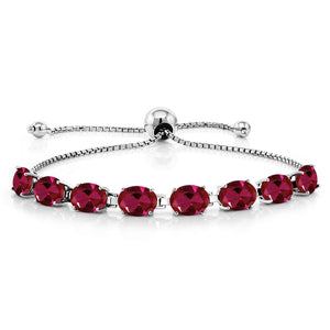 Gem Stone King 5-10 Cttw Gemstone Birthstone 8-Stone Tennis Bracelet For Women | 925 Sterling Silver | 7X5MM Oval | Bollo Bracelet | Adjustable Bolo Bracelet For Women | Easy-On Easy-Off