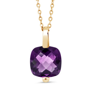 Amethyst-Checkerboard - February_Pendant in 925 Yellow Gold Plated Silver