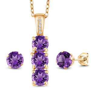 Amethyst - February_Pendant Earrings Set in 925 Yellow Gold Plated Silver