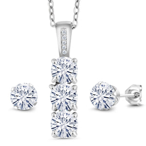 Moissanite - April_Pendant Earrings Set in 925 Sterling Silver