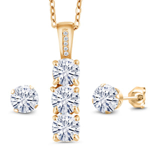Moissanite - April_Pendant Earrings Set in 925 Yellow Gold Plated Silver