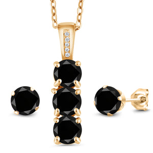Black Diamond - April_Pendant Earrings Set in 925 Yellow Gold Plated Silver