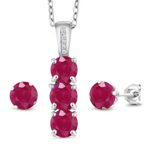 Ruby - July_Pendant Earrings Set in 925 Sterling Silver