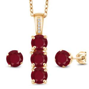 Ruby - July_Pendant Earrings Set in 925 Yellow Gold Plated Silver