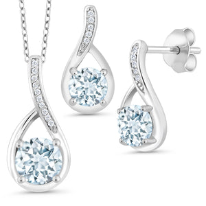 Aquamarine - March_Pendant Earrings Set in 925 Sterling Silver