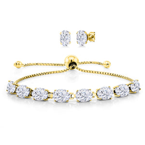 Near Colorless (GHI)_925 Yellow Gold Plated Silver_Bracelet Earrings Set in 925 Yellow Gold Plated Silver