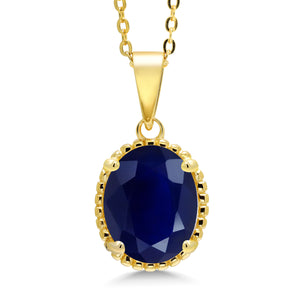 Blue Sapphire - September_925 Yellow Gold Plated Silver_Pendant in 925 Yellow Gold Plated Silver