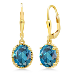 London Blue Topaz - November_Earrings in 925 Yellow Gold Plated Silver
