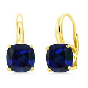 Blue Created Sapphire - September_Earrings in 925 Yellow Gold Plated Silver